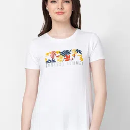 Spykar White Cotton Printed T-Shirt-image-25