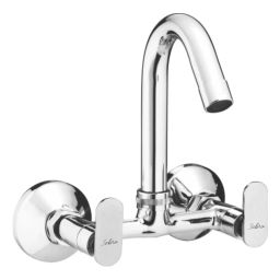 Jabra Sink Mixer Tap (L) Leaf Series Brass Chrome Finish Wall Mount Silver-image-30