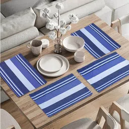 Saral Home 4Pcs Blue & Navy Blue Striped Table Placemats-57