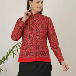 Kaanchie Nanggia Red Wool Self Design Jacket image 5