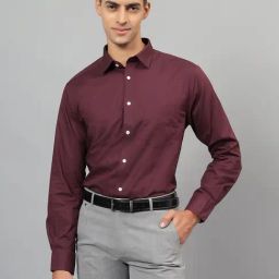Cantabil Maroon Cotton Regular fit Solid Shirts-image-51