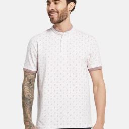Octave Desert Rose Cotton Regular Fit Printed Henley T-Shirt-image-16