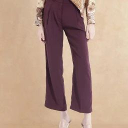 RAREISM Maroon Cotton Blend Solid Trousers-image-45