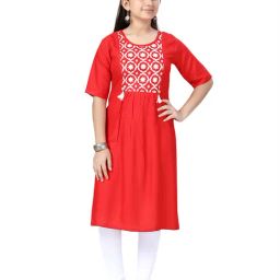 Aarika Kids Red & White Embroidered Kurta with Leggings-image-33