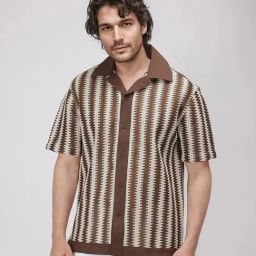 Rare Rabbit Brown Boxy Fit Stripes Shirt-image-55