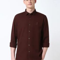 Peter England Maroon Cotton Slim Fit Shirt-image-20