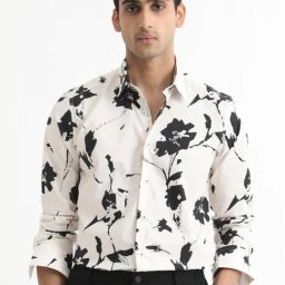 Rare Rabbit Off White Regular Fit Floral Shirt-image-38