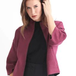 RAREISM Pink Suede Solid Three-Quarter Sleeves Jacket-image-24