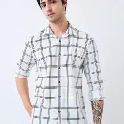 Spykar White Blended Slim Checks Shirt-image-83