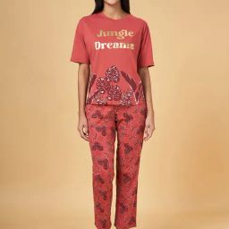 Dreamz by Pantaloons Red Cotton Printed T-Shirt Pyjamas Set-picture-6
