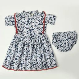 Bella Moda Kids Blue & White Floral Print Fit & Flare Dress with Bloomers-image-59