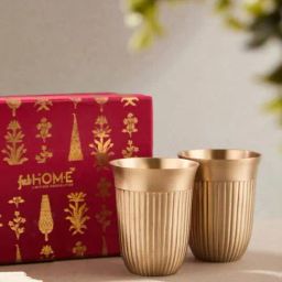 Fabindia Aakarsh Brass Metal Textured Tumbler - Set of 2-image-94