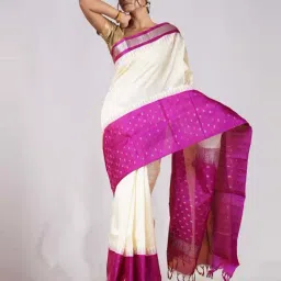 Unnati Silks Off-White & Purple Silk Woven Saree With Unstitched Blouse-picture-24