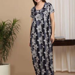 Sweet Dreams Navy Cotton Floral Print Nighty-image-30