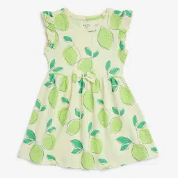 HOP Kids by Westside Mint Lemon Printed Cotton A-Line Dress-image-14