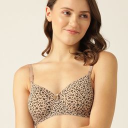 Lady Lyka Beige & Black Animal T-shirt Bra - Lightly Padded-image-4
