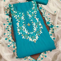 KALINI Embroidered Pure Silk Semi-Stitched Dress Material-image-67
