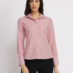 Fablestreet Red Polycotton Stripes Long Sleeves Shirt-image-18