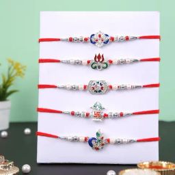 Aapno Rajasthan Divine Silver Designer Set of 5 Rakhi-38