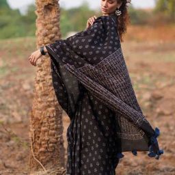 Chidiyaa Black WWB Quiet Shore Block Printed Saree image 2