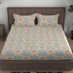 BELLA CASA Blue & Beige Printed Cotton 180 TC Queen Bedsheet Set 2.44 m X 2.24 m-picture-26
