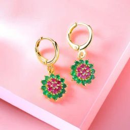 Peora Fancy Rani Pink - Green Gold-Plated Cubic Zirconia Drop Earring-picture-27