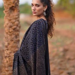 Chidiyaa Black WWB Nightscented Orchids Block Printed Saree image 5
