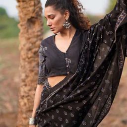 Chidiyaa Black WWB Quiet Shore Block Printed Saree image 5