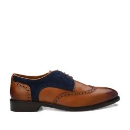 Legwork Men's Tan & Blue Brogue Shoes-image-60