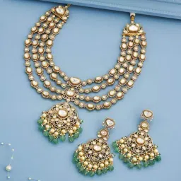 Kushal's Fashion Jewellery Green Gold-Tone Plated Set for Women-picture-3