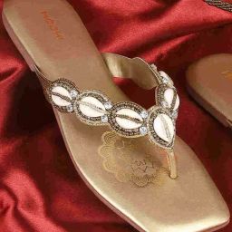 Mochi Women's Antique Gold Thong Sandals-image-64