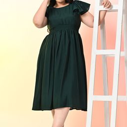 PrettyPlus by Desinoor.com Plus Size Flutter Sleeve Smocked Waist Fit & Flare Midi Dress-image-77
