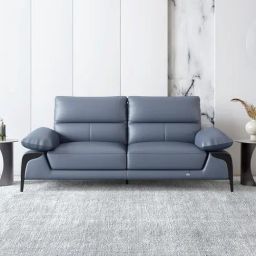 Durian Rainer Blue Leather 3 Seater Sofa-12