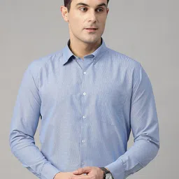English Navy Men Button-Down Collar Micro Checked Cotton Slim Fit Formal Shirt-image-47