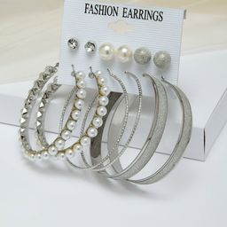Shining Diva Fashion Combo Set of 6 Silver Plated Hoop  Stud Earrings-14