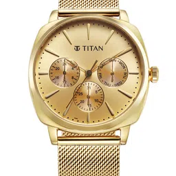 Titan Men Classique Champagne Stainless Steel Multi Function Watch-90189YM02-image-15