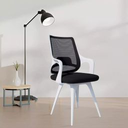Rose Mono 56D x 56W x 97H cm Mesh Mid-Back Ergonomic Visitor Chair with Nylon Legs, White & Black-34