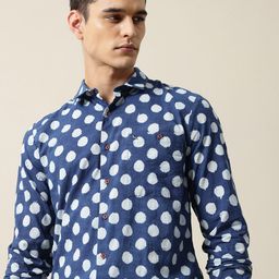 Mr Bowerbird Tailored Fit Organic Cotton Polka Dot Hand Printed Casual Shirt-image-100
