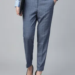 English Navy Women Checked Smart Slim Fit High-Rise Trousers-image-86
