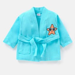 Babyhug Knit  Terry Full Sleeves   Bathrobe Star  Patch - Blue-image-36