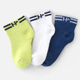 Honeyhap Premium Cotton Bamboo Terry Ankle Length Socks Solid Color Pack of 3 - White Navy Blue & Green-image-59