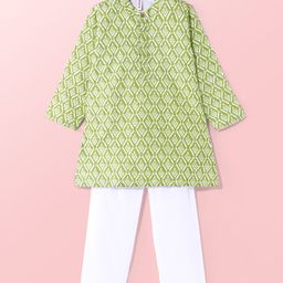 Babyhug Cambric Full Sleeves Printed Kurta with Pyjama- Green-image-41