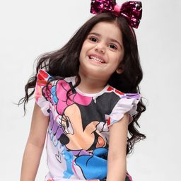 Babyhug Disney Cotton Knit Frill Sleeves Top with Minnie Graphics - White-image-62