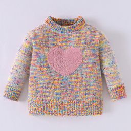 Kookie Kids Full Sleeves Pullover Sweater with Heart Embroidery - Multicolour-image-68