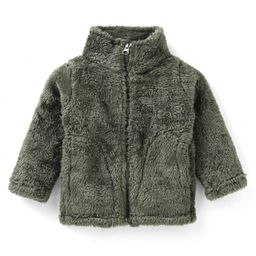 Kanvin Full Sleeves Solid Fur Jacket with Pockets - Olive Green-image-77