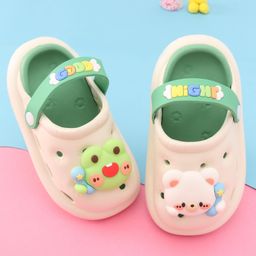 Oh! Pair Slip On  Clogs With Back Strap Closure & Frog & Teddy Applique - Green-picture-3