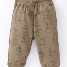 Doreme Single Jersey Knit Full Length Lounge Pant with Text Print - Beige-image-27
