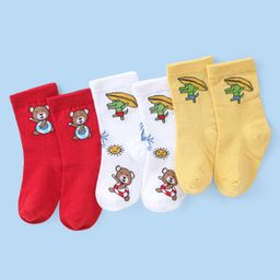 Cute Walk by Babyhug Knit  Anti-Bacterial Ankle Length Socks with Bear & Crocodile Design Pack of 3 - Red White & Yellow-image-98