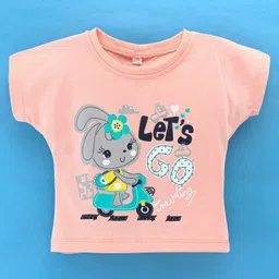 Enfance Half Sleeves Bunny Printed Top - Peach-picture-41