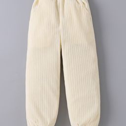 Kookie Kids Full Length Solid Colour Lounge Pant With Lace Detailing - Beige-image-46